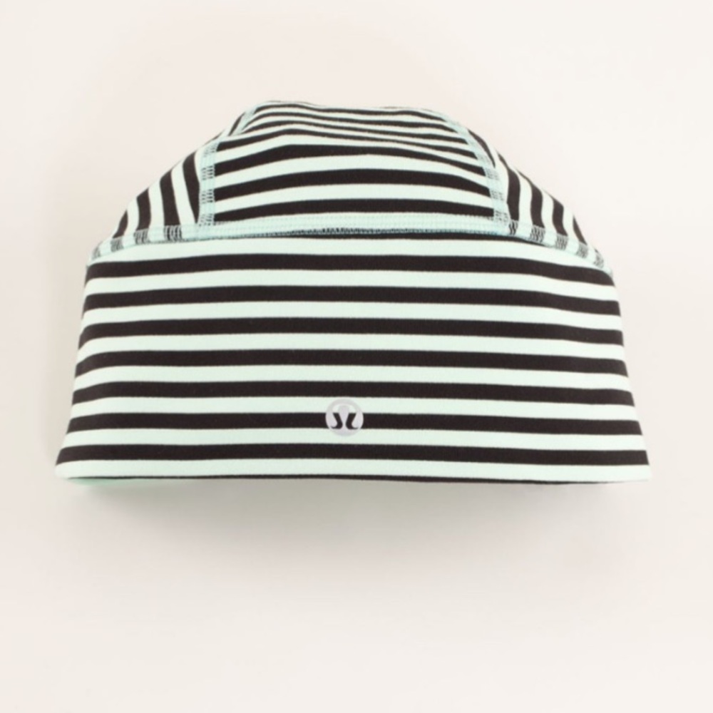lululemon athletica Black and Mint Striped Performance Beanie